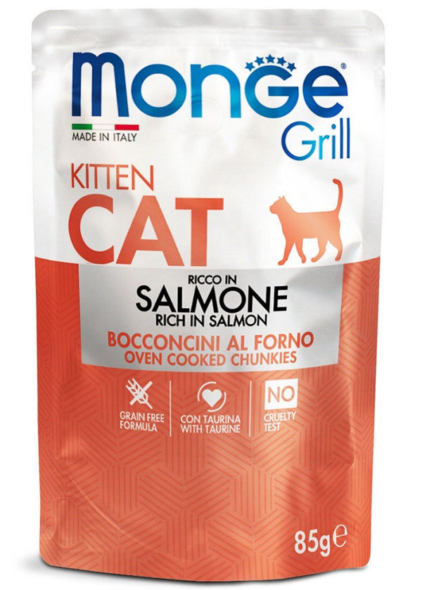 Alimento umido Monge Grill Kitten Salmone In Jelly 85 g per gattini in crescita Alimento umido Monge Grill Kitten Salmone In Jelly 85 g per gattini in crescita